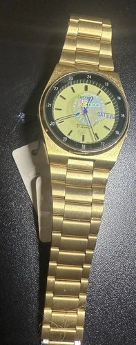 Seiko 5 Automatic 7S26-3160 Day/Date Railway Time Golden Vintage Watch WLD692BAS