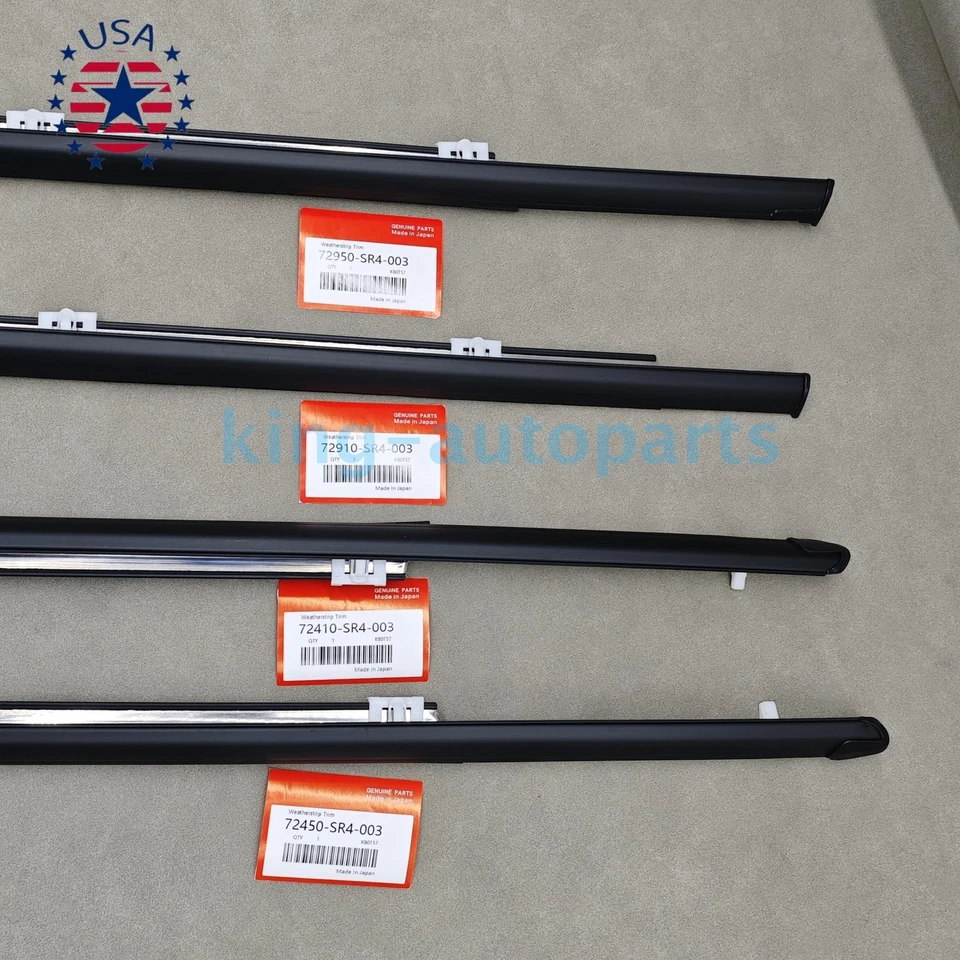 4PCS Outer Weatherstrip Door Belt Rubber Set For Honda Civic 4D Sedan 1992-1995 Foto 3 de 4