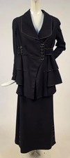 HIGH STYLE EDWARDIAN NAVY WOOL WALKING SUIT W BRAID DETAIL EDGING