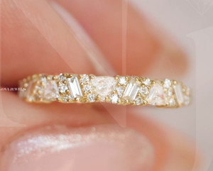 Authentic 0.54CT Trillion Cut Half Eternity Moissanite Wedding Band 14K Yellow Gold Plated