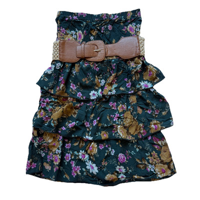 Mine Strapless Dress S Floral Colorful Tiered Belted Mini Lined Boho Summer
