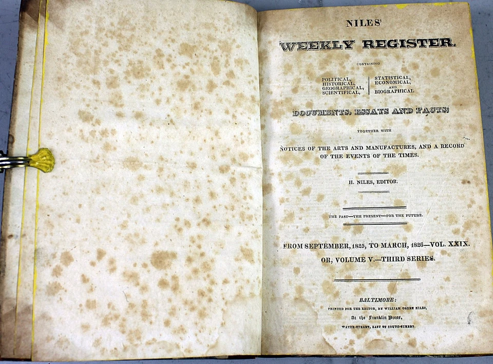 Niles' Weekly Register Vol 5 J.J. Brice 1825-1826 Illustrated Historical - Image 2 of 4