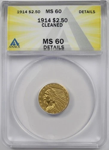 1914 $2.5 ANACS MS 60 Details (Better Date) Indian Head Gold Quarter Eagle