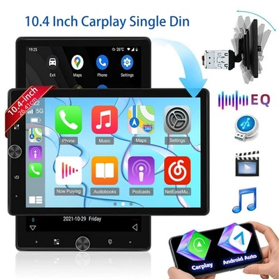 10.4" Single 1 Din Touch Screen Stereo Bluetooth Radio Car Apple/Android Carplay