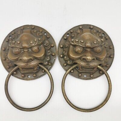 Color : Bronze CHUNMA Brass Antique Bronze Carving Lion Head Knocker Beast Handle Chinese Pure Copper Wooden Door 