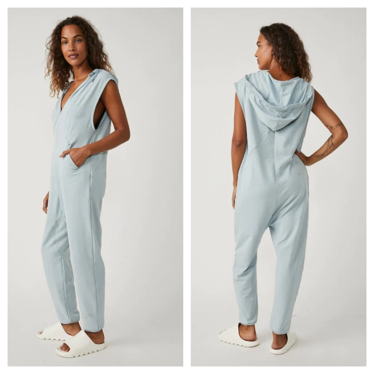 NEW! Free People Nothing But Sweats Hooded Jumpsuit Blue, size medium