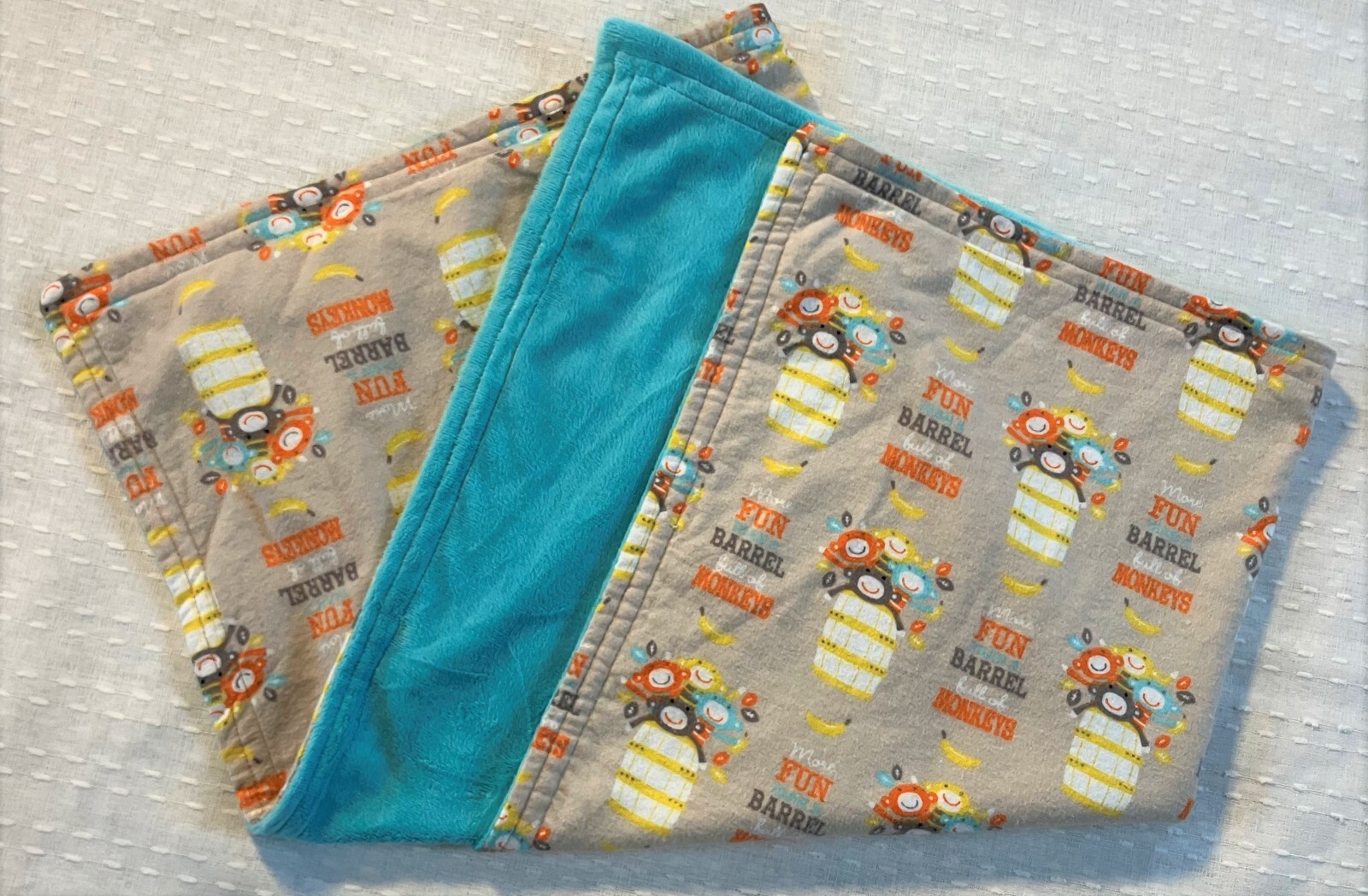 Baby Gift Blanket Barrell Full of Monkeys Minky Flannel Shower Present Handmade