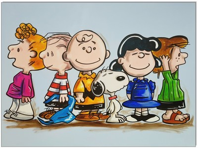 KLAUSEWITZ: ORIGINAL ACRYL GEMÄLDE AUF LEINWAND: PEANUTS THE GANG  / 60x80 cm