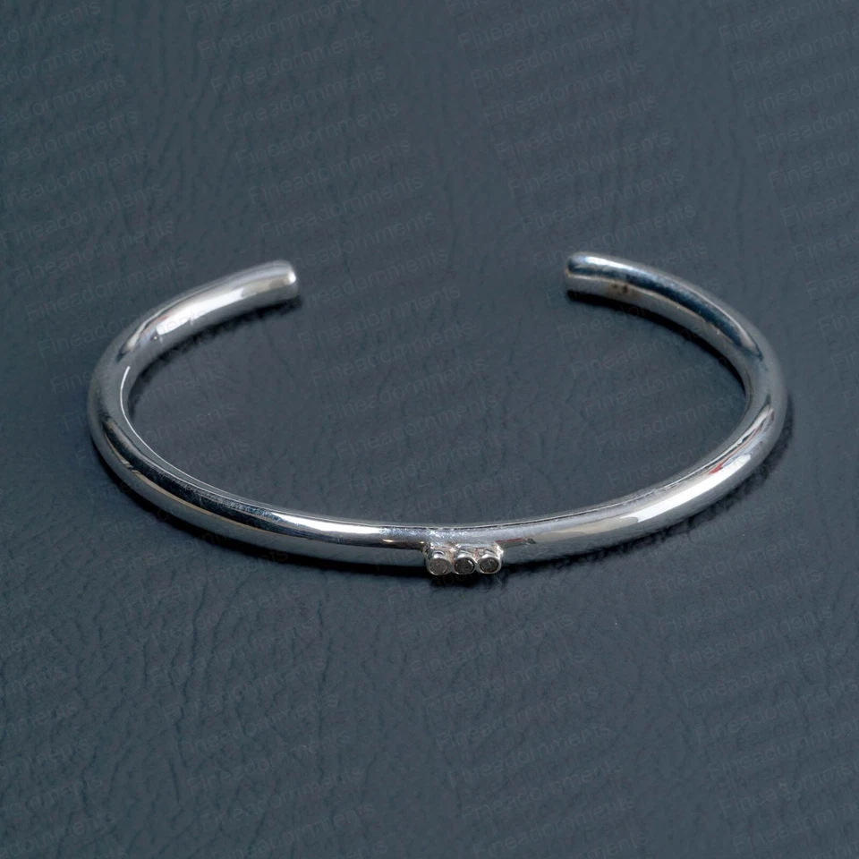 Openable Cuff Bangle Natural Pave Diamond 925 Silver Stackable Minimalist Bangle - Image 2 of 4