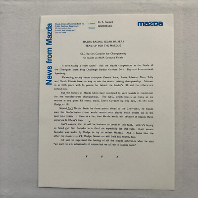 1986 Mazda RX-7 Racing Press Kit Brochure Photos Camel GT | eBay