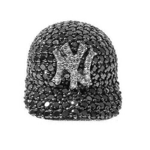3D NY Baseball Cap Design with Lab Created Cubic Zirconia Men's Hip-Hop Pendants - Picture 1 of 6