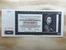 BOHEMIA & MORAVIA 500 Korun 1942, Second Issue, P-12s Specimen