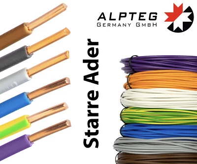 ALPTEG 100m Aderleitung PVC-Einzellader eindrahtig Vollkupfer H05V-U H07V-U 0,5-2,5mm