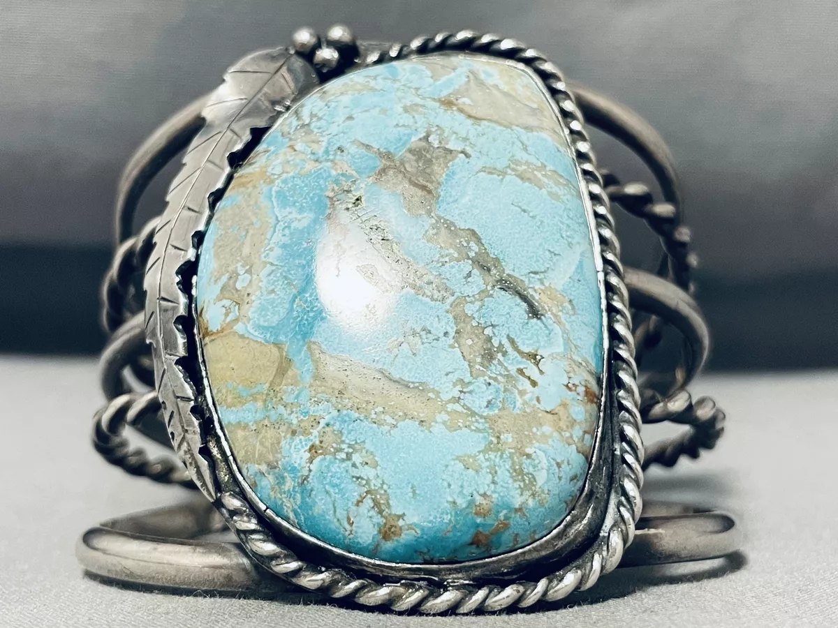 92 GRAM HUGE VINTAGE NAVAJO TURQUOISE STERLING SILVER BRACELET