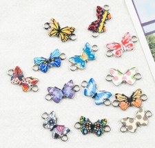 60PC colorful Butterfly Printed Charm Connector Alloy Beads DIY Jewelry 12 23mm