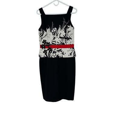 David Meister Size 8 Square Neck Sleeveless Red/White/Blue Cotton/Elastane Dress