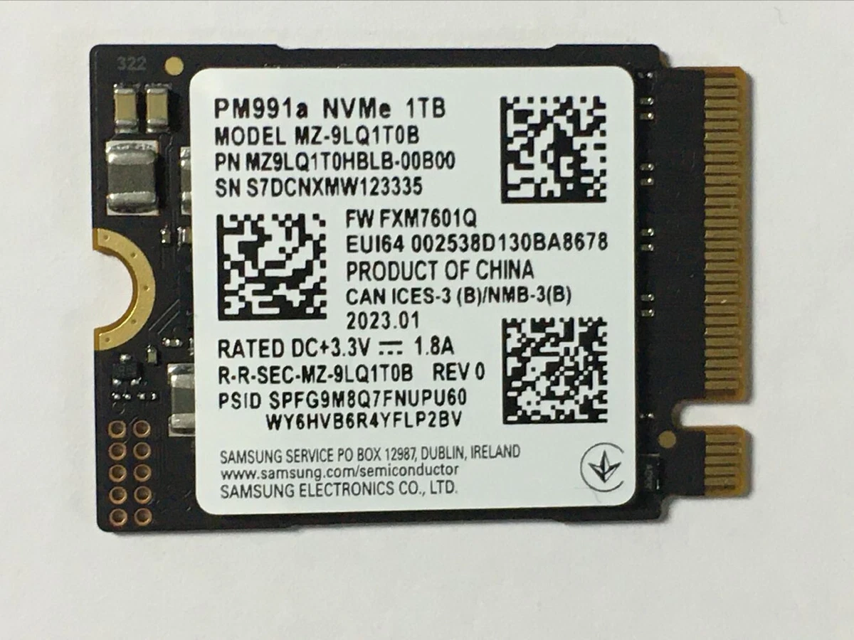 Samsung PM991A MZ-9LQ1T0B 1TB NVME M.2 2230 SSD For surface pro x 7+ 8  Laptop 3