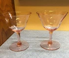 Set of 2 Vintage Pink Diamond Optic Wine Cordials Small Liquor Wine Glass 4.5"