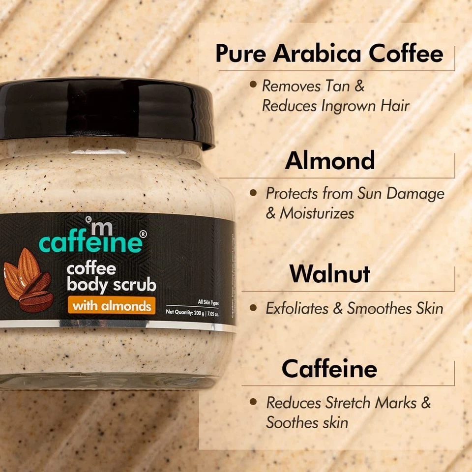 mCaffeine Almond & Coffee Body Scrub (200gm) Tan Removal For Women & Men - Image 4 of 4