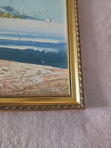Pintura de colección al óleo paisaje arquitectura borde mar enmarcado-sin vidrio arte decoración - Imagen 3 de 8