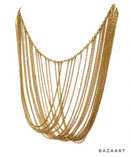 Vintage Multi-Chain Drape BIB Necklace Layered 20" Costume Fashion Statement - 第 4/24 張圖片