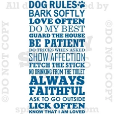 DOG RULES HOUSE HOME FAMILY LOVE LICK PET Quote Vinyl Wall Decal Decor Sticker