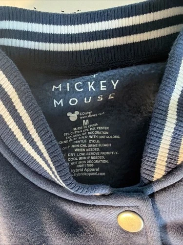 Disney Mickey Mouse Varsity Jacket Snap Front Blue White Men’s Medium image 7