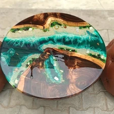 Stunning Green Ocean Epoxy Round Table Top | Epoxy Side Table | Epoxy Wooden Top