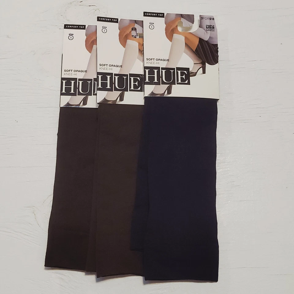 Hue Knee High Soft Opaque Stocking Size 1 Socks 2 Espresso 1 Navy Lot Of 3 New - Image 2 of 4