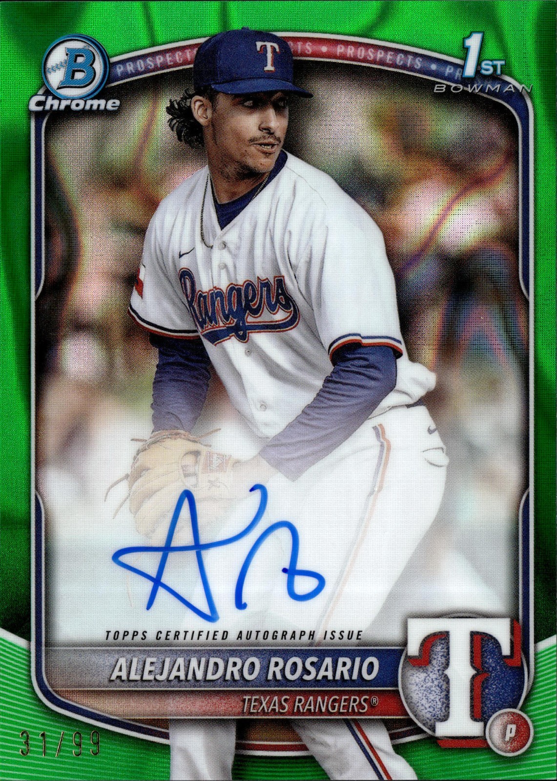 2025 Bowman Chrome Alejandro Rosario Green Lava  1st Auto /99 Rangers SP 📈🔥