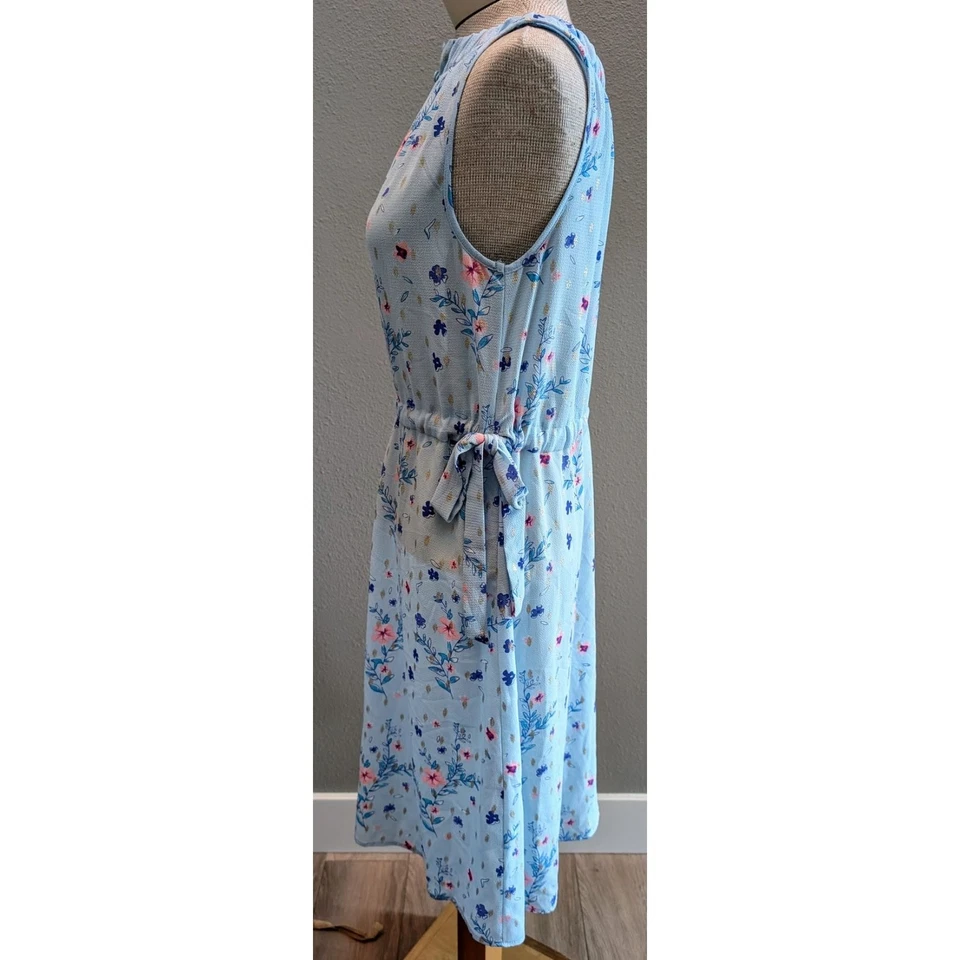 Vestido Juicy Couture Lluvia Floral Hasta la Rodilla Corbata Lateral Sin Mangas Azul Talla M Foto 3 de 4