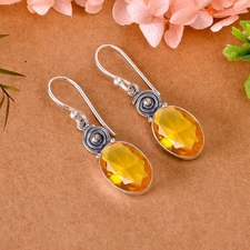 Citrine 925 Sterling Silver Jewelry Earring, Christmas Gift, Gift For Her E42610