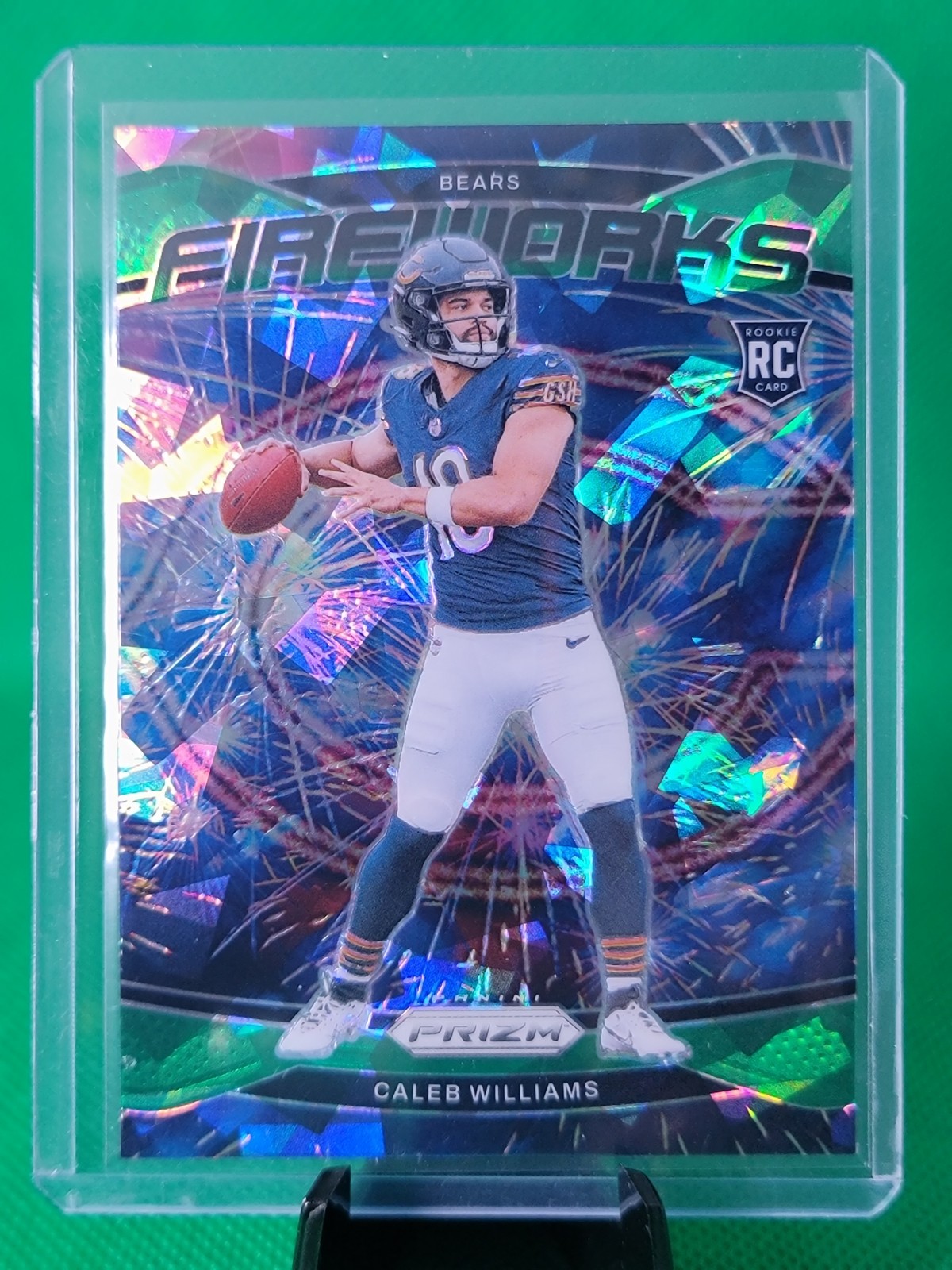 2024 Panini Prizm - Fireworks Caleb Williams #25 FireWorks Green Ice Prizm (RC)
