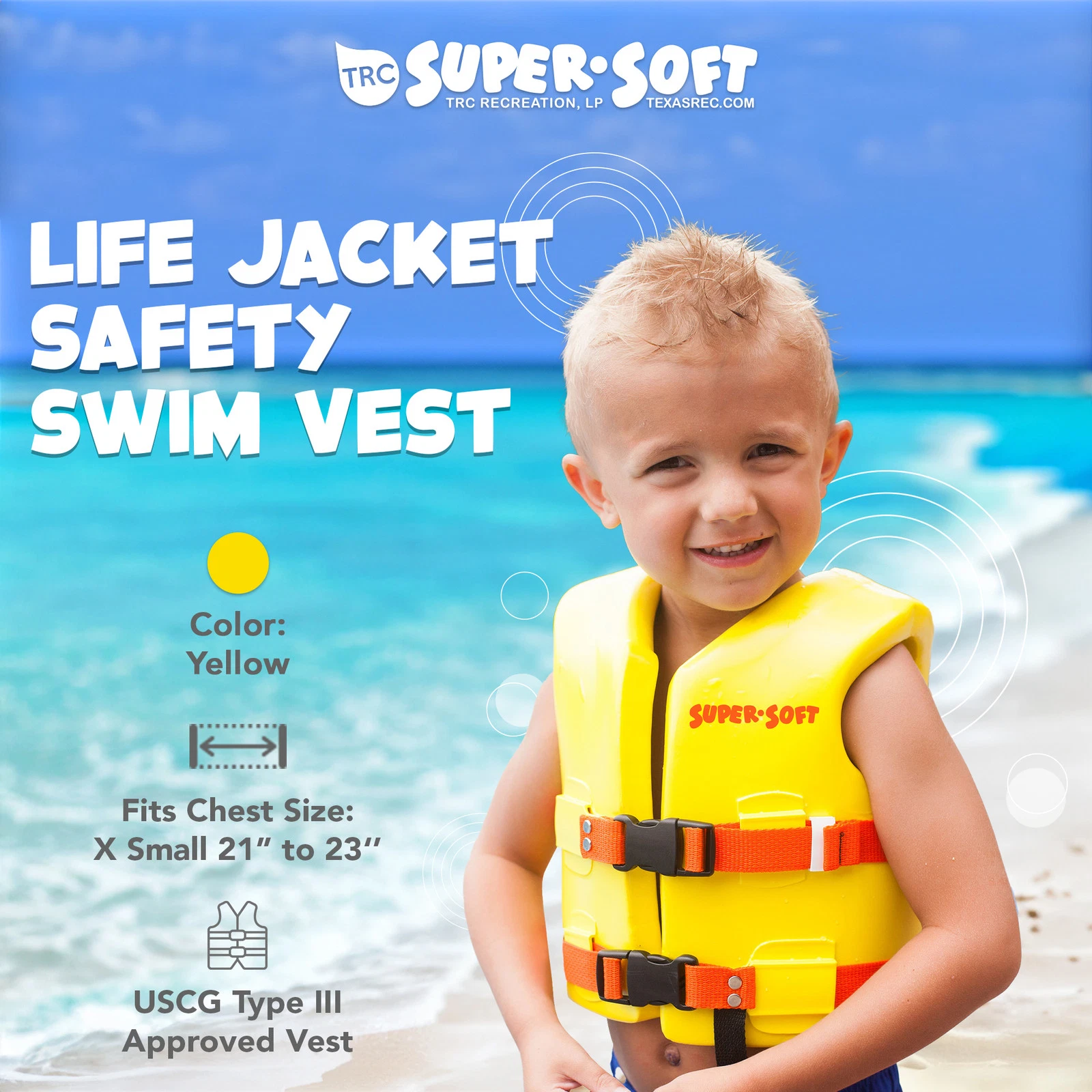 TRC Recreation Super Soft Child Life Jacket Swim Safety Vest, X Small, Yellow image 2
