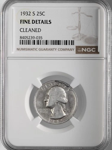 1932-S  25C WASHINGTON SILVER QUARTER  NGC FINE DETAILS "CLEANED"  #8405239-035