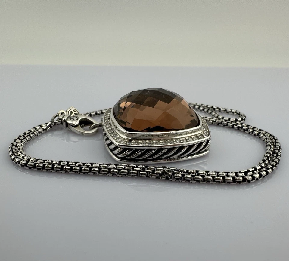 David Yurman 20mm Albion Necklace Morganite & Diamonds Sterling Silver - Image 4 of 4