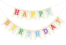 Colorful Happy Birthday Burlap Banner, Assembled Durable Beige,Rainbow