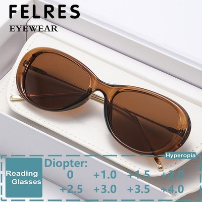 New Women Fashion Oval Tinted Reading Glasses Outdoor Shade Presbyopic Glasses