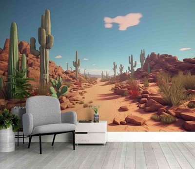 3D Desert Cactus Landscape Wall Murals Wallpaper Murals Wall Sticker