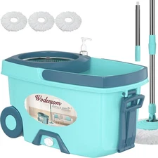 Spin Mop and Bucket System, Light Green + 3 Heads, 