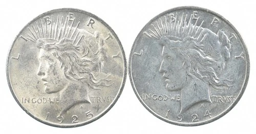 1925 & 1924 Peace Silver Dollar $1 Bullion Collection Lot *173