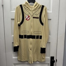 Ghostbusters Hooded Costume Romper Adult L Beige Zip Front Pajama Cosplay