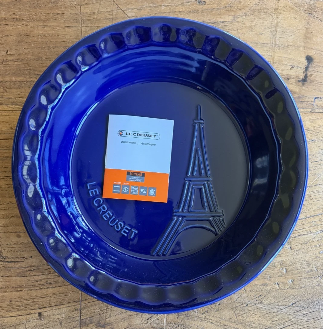 Le Creuset Stoneware Eiffel Tower Collection 9" 23 cm Pie Dish Indigo Blue NEW