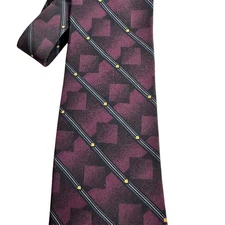 Cellini Collection Mens Burgundy Geometric Pattern 100% Silk Necktie Made in USA