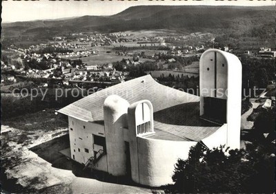Ronchamp Haute Saone Chapelle Notre Dame du Haut Architect La Corbusier vue aeri