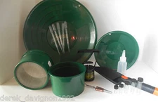  M15 Green Mini Gold Classifier Screen & Gold Pan Panning Kit 14" & 12"  Pans