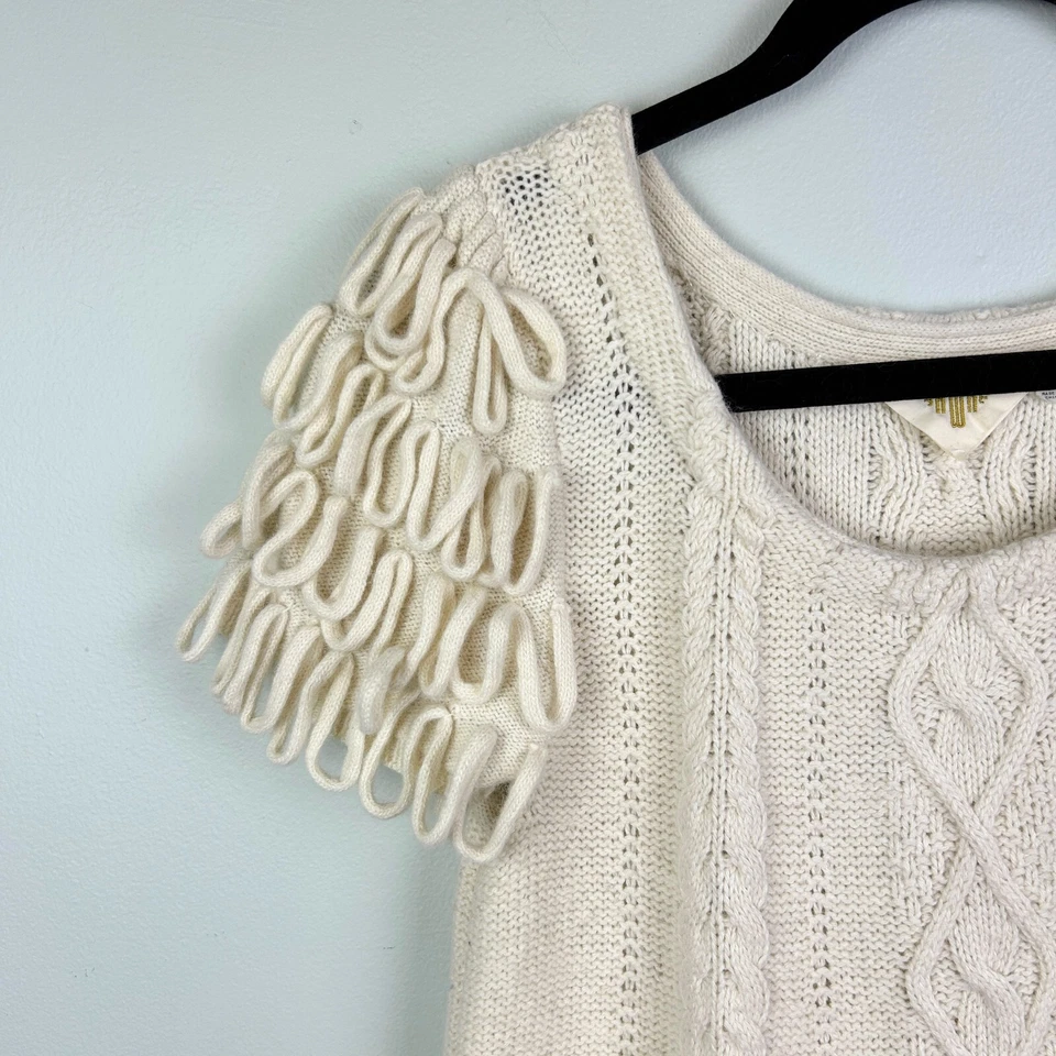 Suéter Pullover HWR Anthropologie Charretera Corto Slv Cable Tejido Crema S Foto 4 de 4