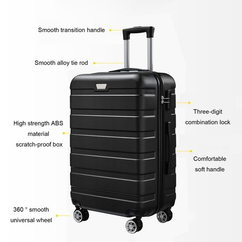 20inch Travel Suitcase Carry On Luggage Hardside Spinner w/ Wheels Clock Black - Picture 4 of 14