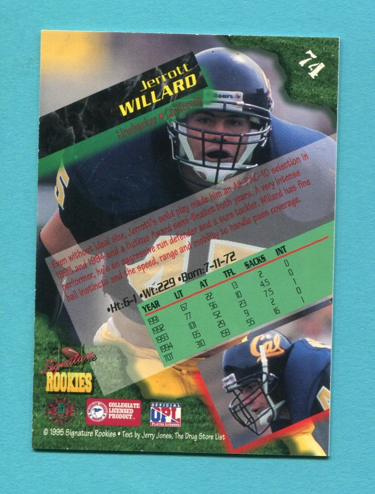 JAMES WILLARD CALIFORNIA GOLDEN BEARS 1995 SIGNATURE ROOKIES AUTOGRAPH CARD #74 - Image 2 of 2