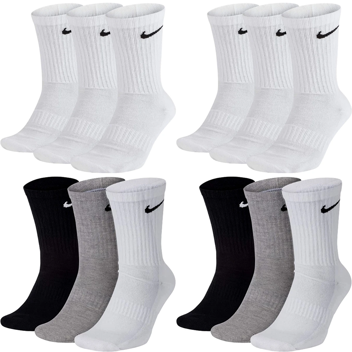Nike Socken Herren Damen Lang Weiß Grau Schwarz Tennissocken 12 Paar Sportsocken